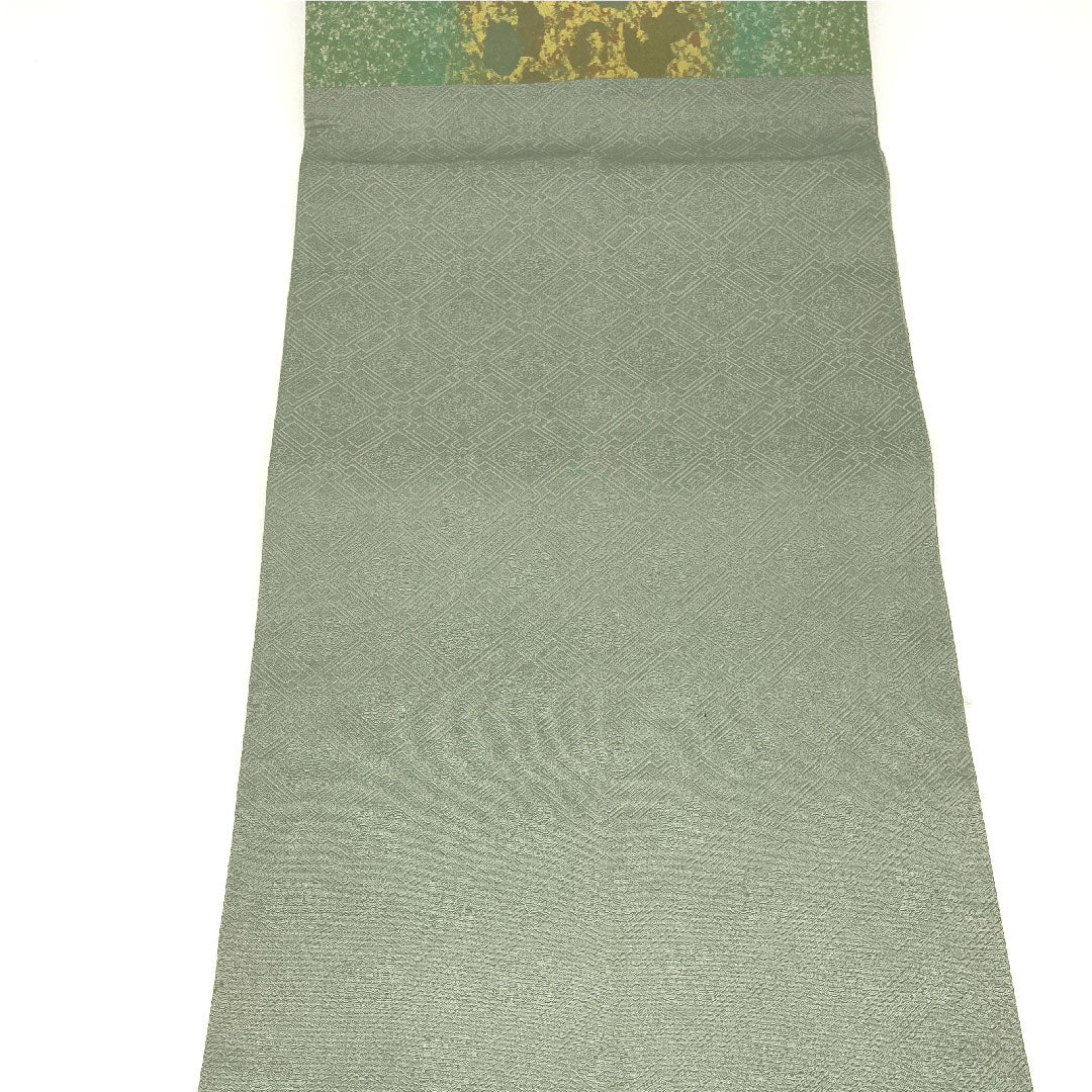 袋帯 引箔 抽象模様 帯丈442cm 正絹 Aランク 六通 セミフォーマル 緑系 1123004663319