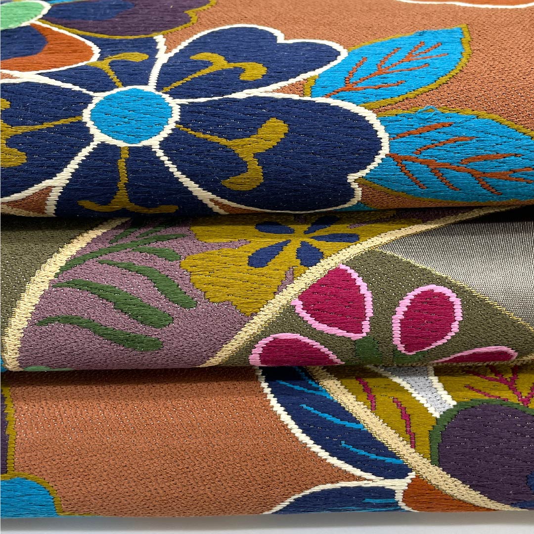 袋帯 消炭鼠色（けしずみねずみいろ） 白綾苑大庭 花柄 帯丈440cm 正絹 Sランク 六通 フォーマル グレー系 1123009362322