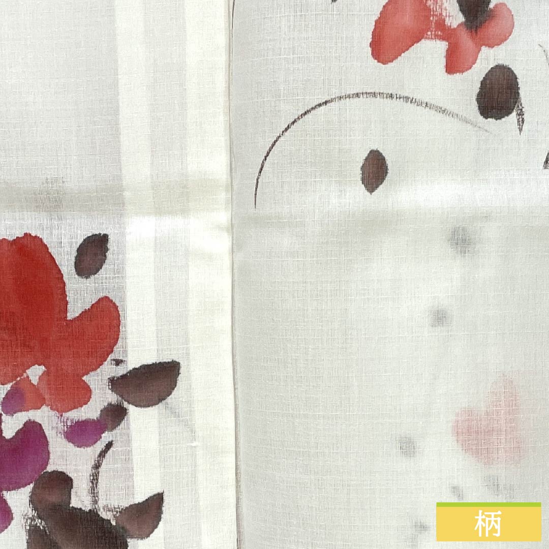 夏物 ポリエステル 小紋 Aランク 身丈158.5cm 裄丈66cm 洗える着物 濡れ描き 草花模様 紗 白系 1132006303311