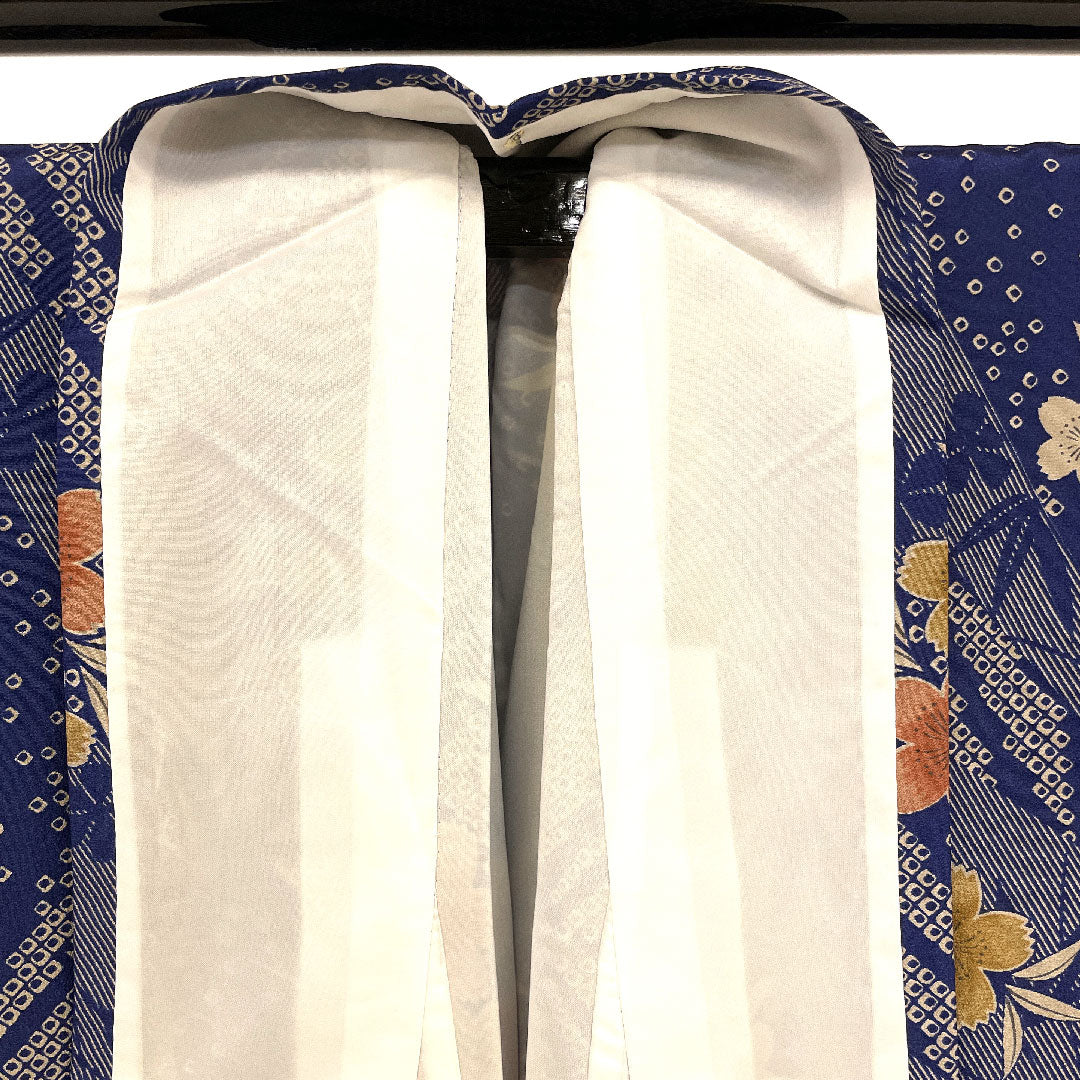 Small pattern, Length 163cm, Sleeve length 64cm, Awase, Cherry blossoms, Bamboo, Washable kimono, Polyester, S rank, Navy, 1115000782318