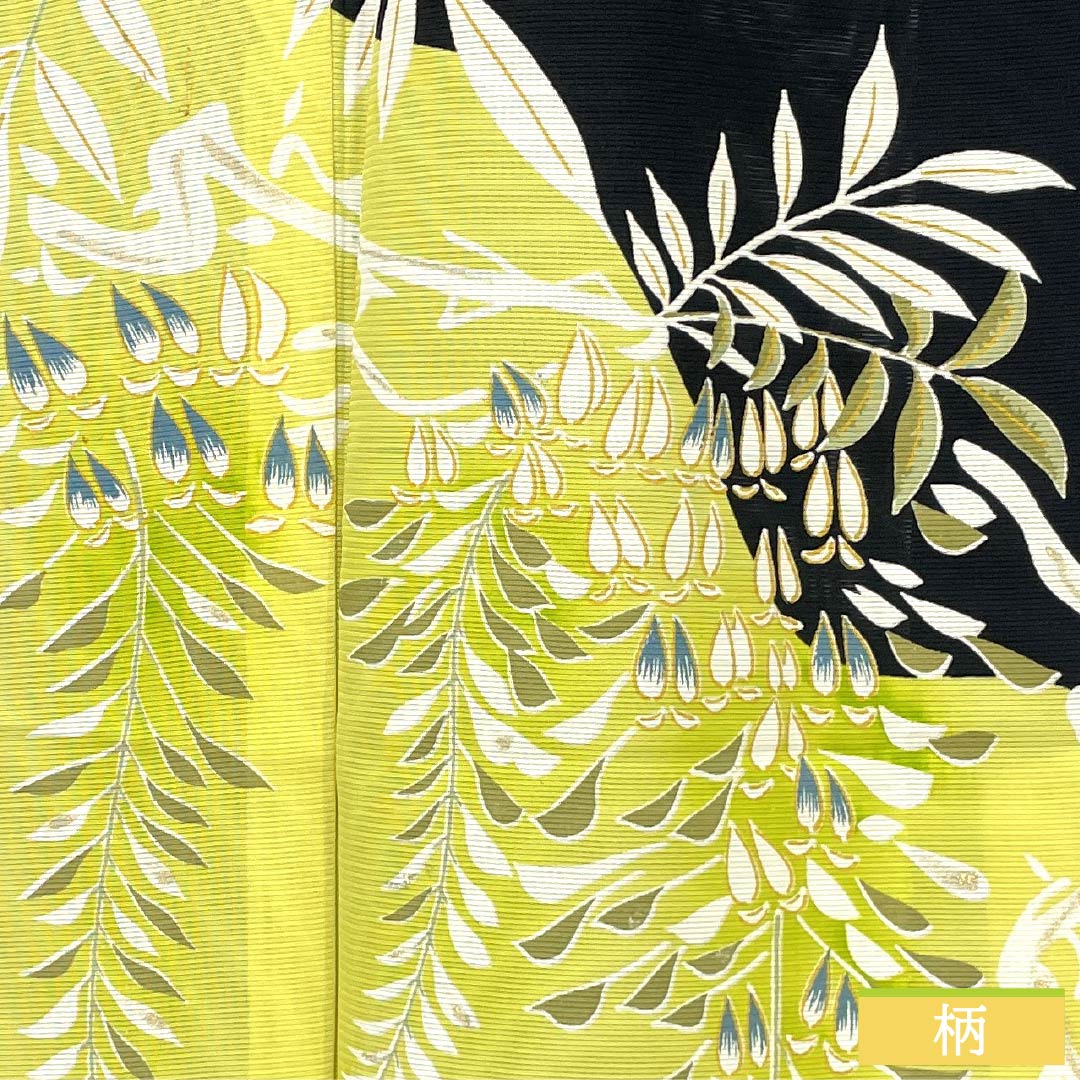Summer pure silk black formal kimono, length 153cm, sleeve length 62cm, Kyoto yuzen, five crests, wisteria, silk, A rank, black, 1132002103210