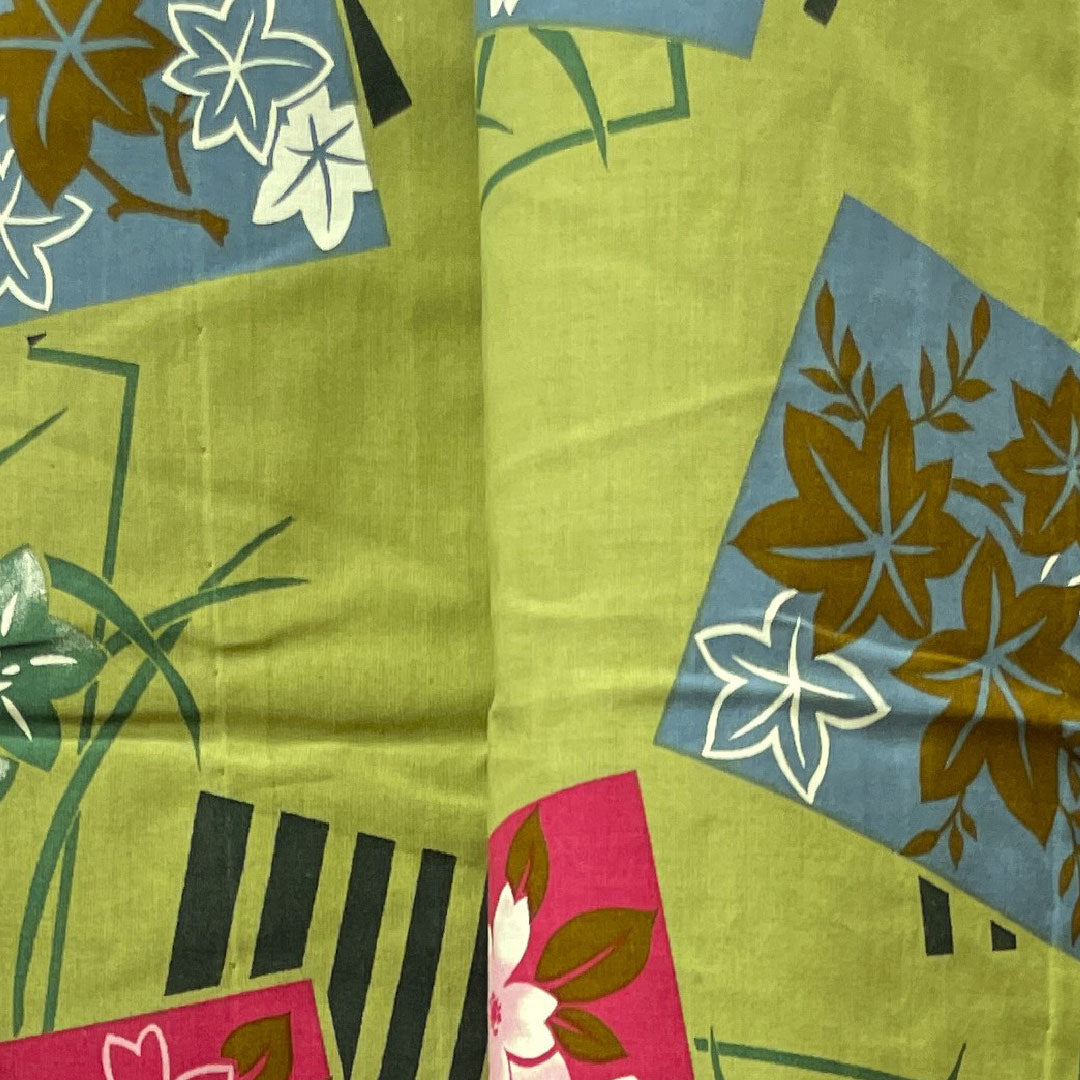 浴衣 浅青朽葉色 桜 紅葉 木綿 Sランク 単衣 身丈163.5cm 裄丈67cm 緑系 1118002262419