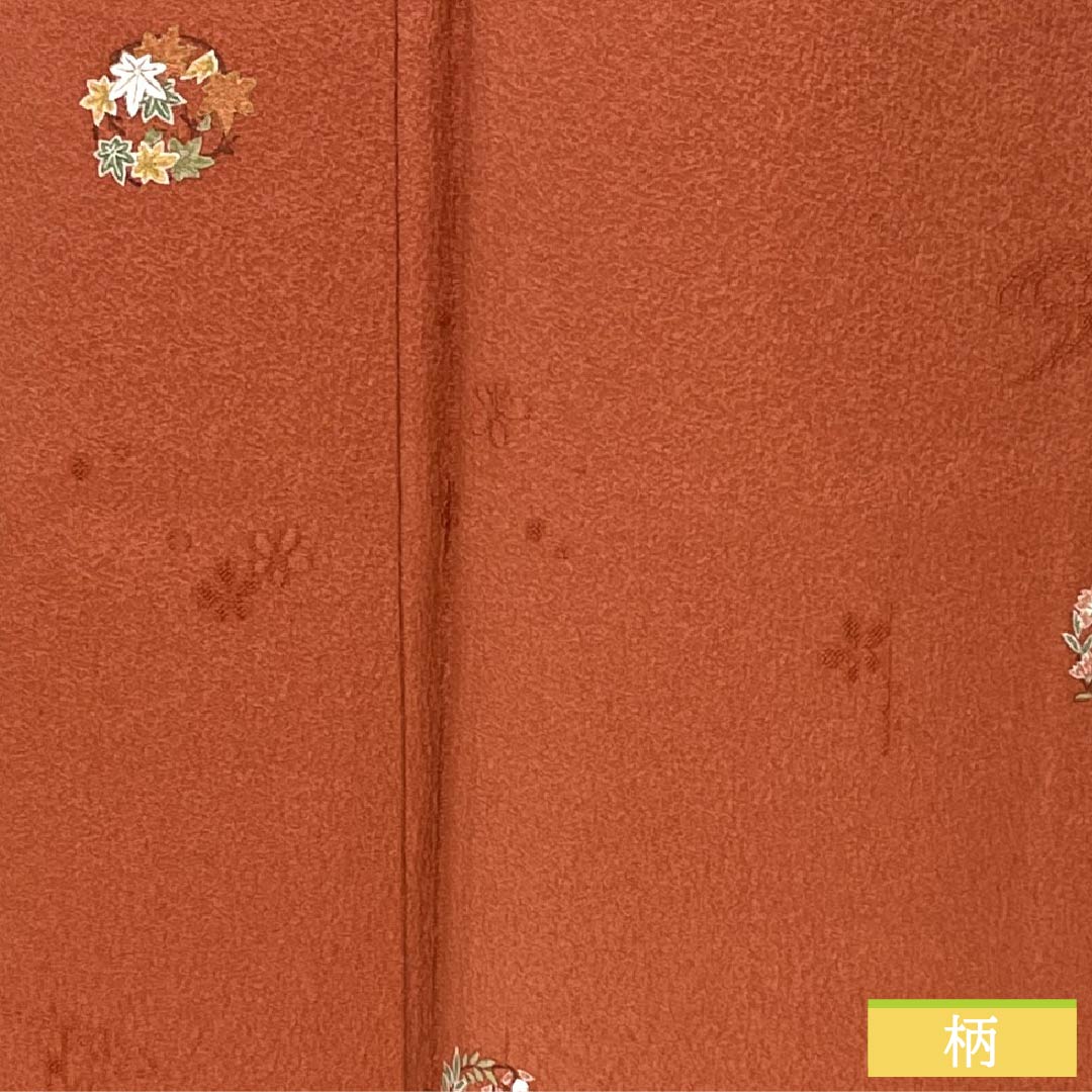 小紋 正絹 身丈163.5cm 裄丈66.5cm 袷 紅唐色（べにとういろ） 型染 花輪 Sランク 朱系 1115006072416