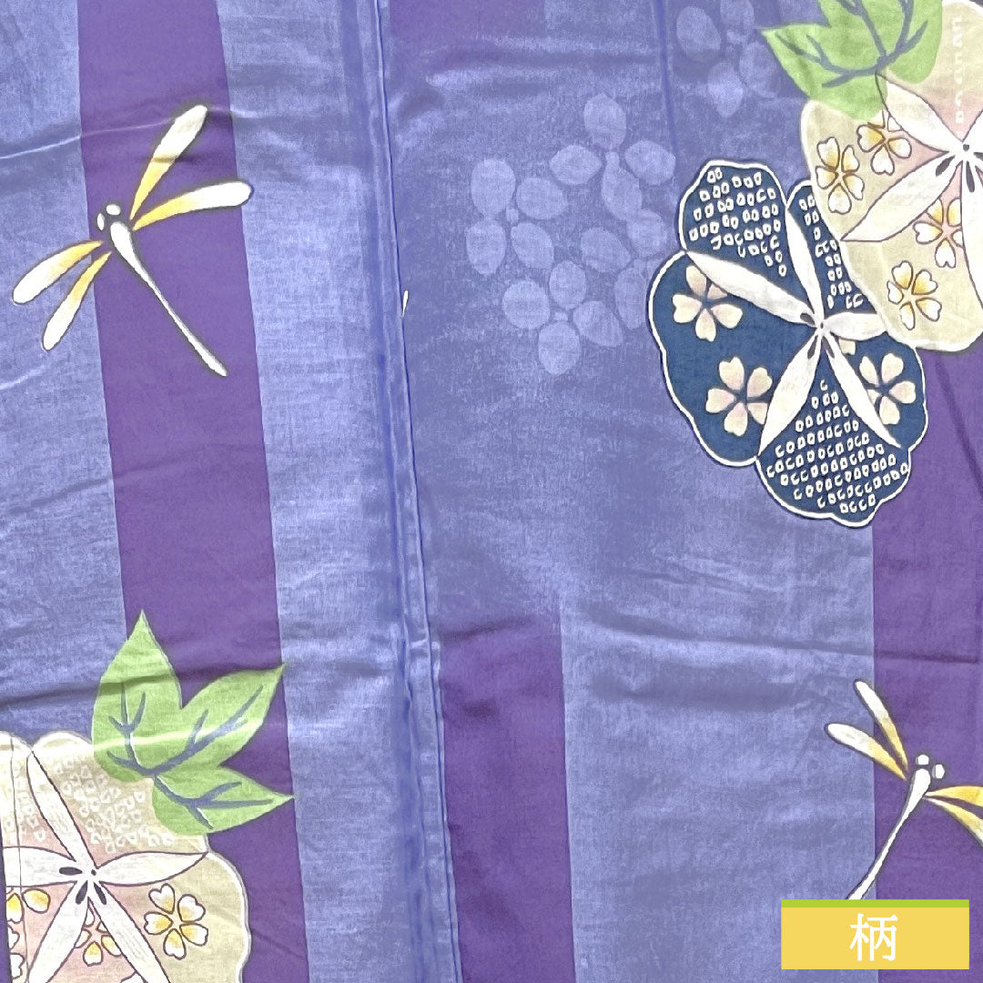Yukata Cotton Length 162.5cm Sleeve length 63.5cm S rank Single layer Purple Red-green Dragonfly Morning glory 1118004762420