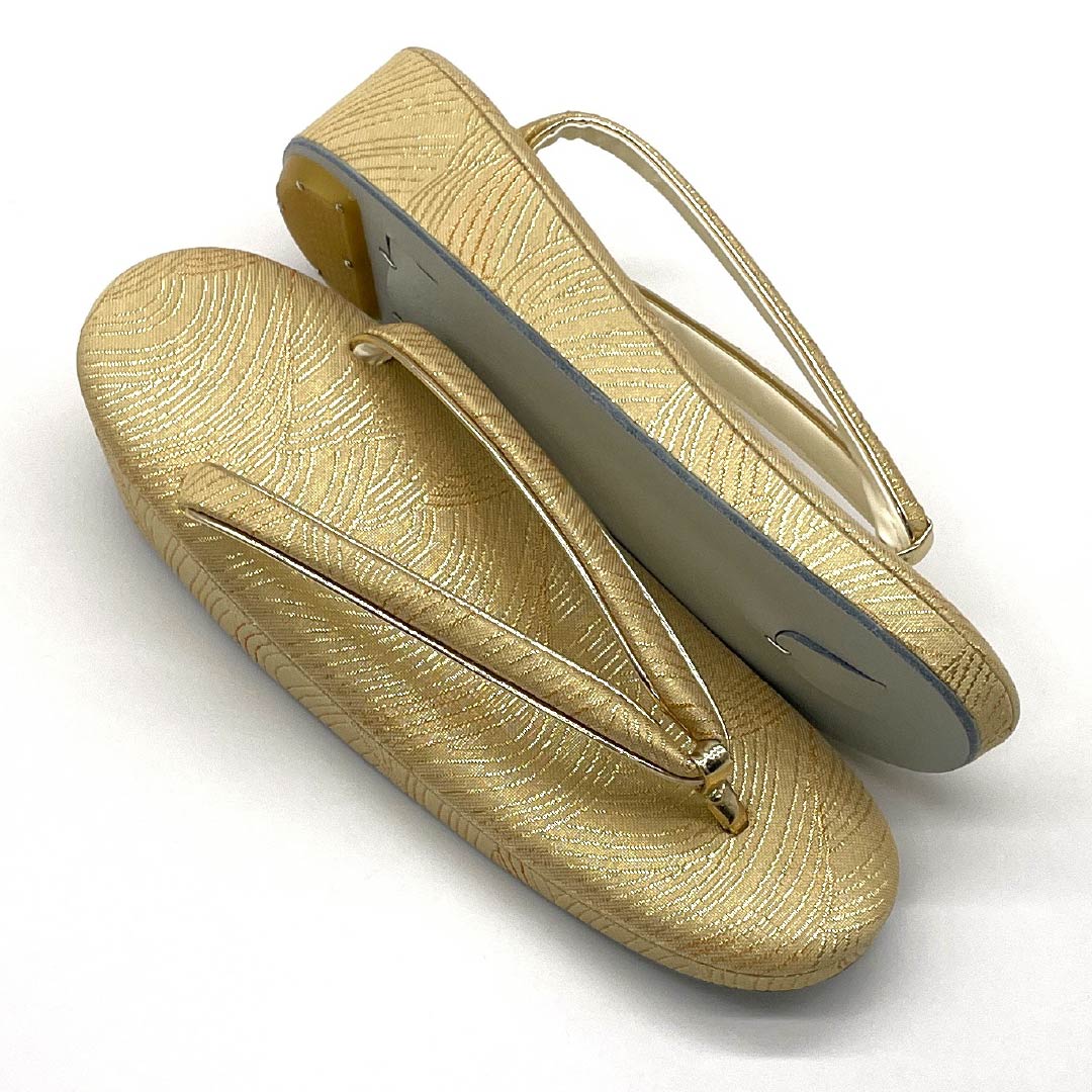 (Like New) Formal Zori and Bag Set, Grade A, 2-Way, Crane Design, Size M, Gold Finish, 1133000283321