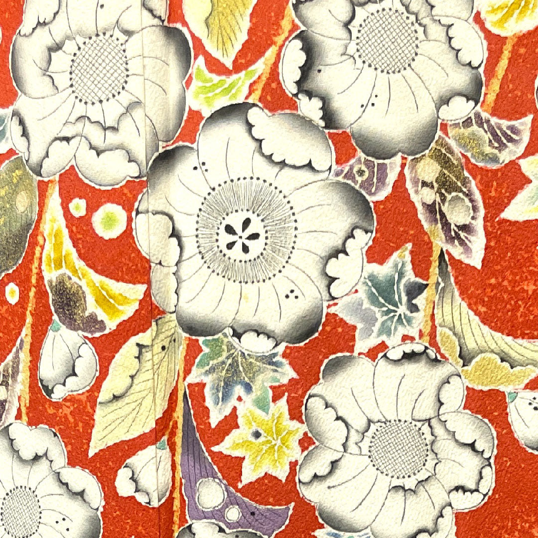 Long-sleeved kimono, length 175.5cm, sleeve length 68cm, lined, Kyoto Yuzen, Tsujigahana, dyed separately, circle with quince, pure silk, A rank, gradation style, 1113001583899