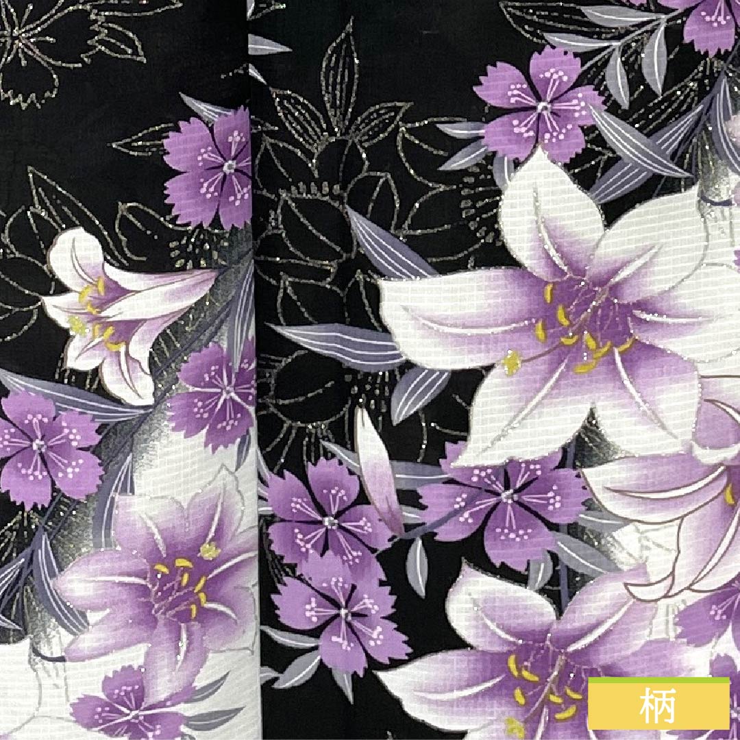 浴衣 木綿 身丈164cm 裄丈65cm Sランク 単衣 モノトーン 洋花 ラメ 1118006542427