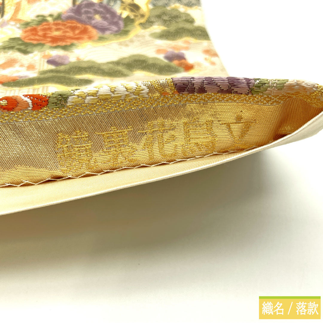 袋帯 正絹 Sランク 鏡裏花鳥文 西陣織 本金二重箔 雪輪 吉祥文様 帯丈436cm 六通 フォーマル 金系 1123016652321