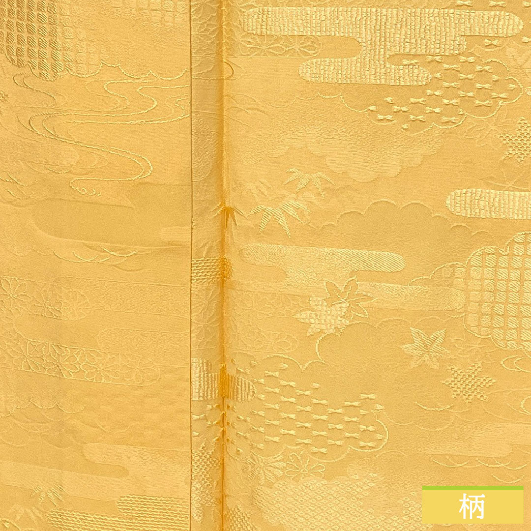 色無地 正絹 身丈160.5cm 裄丈65cm 薄柿色（うすがきいろ） 一つ紋 雪輪に蔦 しつけ糸付き 袷 Sランク 橙系 1114001642426