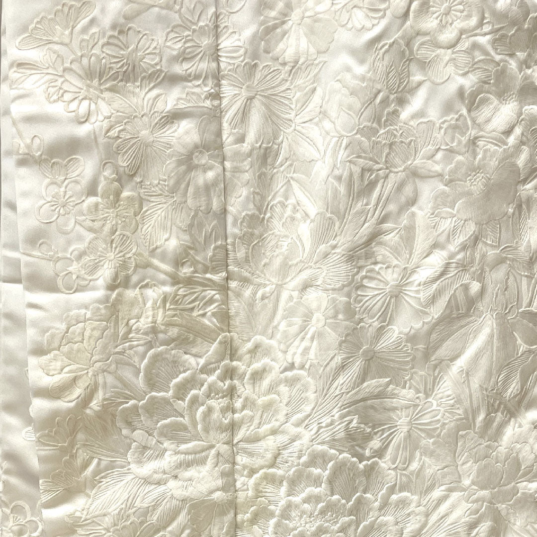 白無垢 身丈197cm  刺繡 花車 草花模様 ポリエステル Bランク 袷 白系 1110000524911