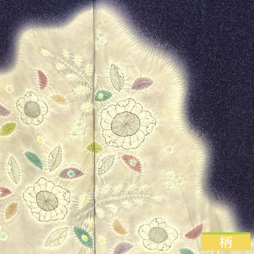 訪問着 正絹 袷 身丈154cm 裄丈63cm 鉄葡萄色（てつぶどういろ） 辻ヶ花 タタキ染 Aランク 紺系 1112005133218