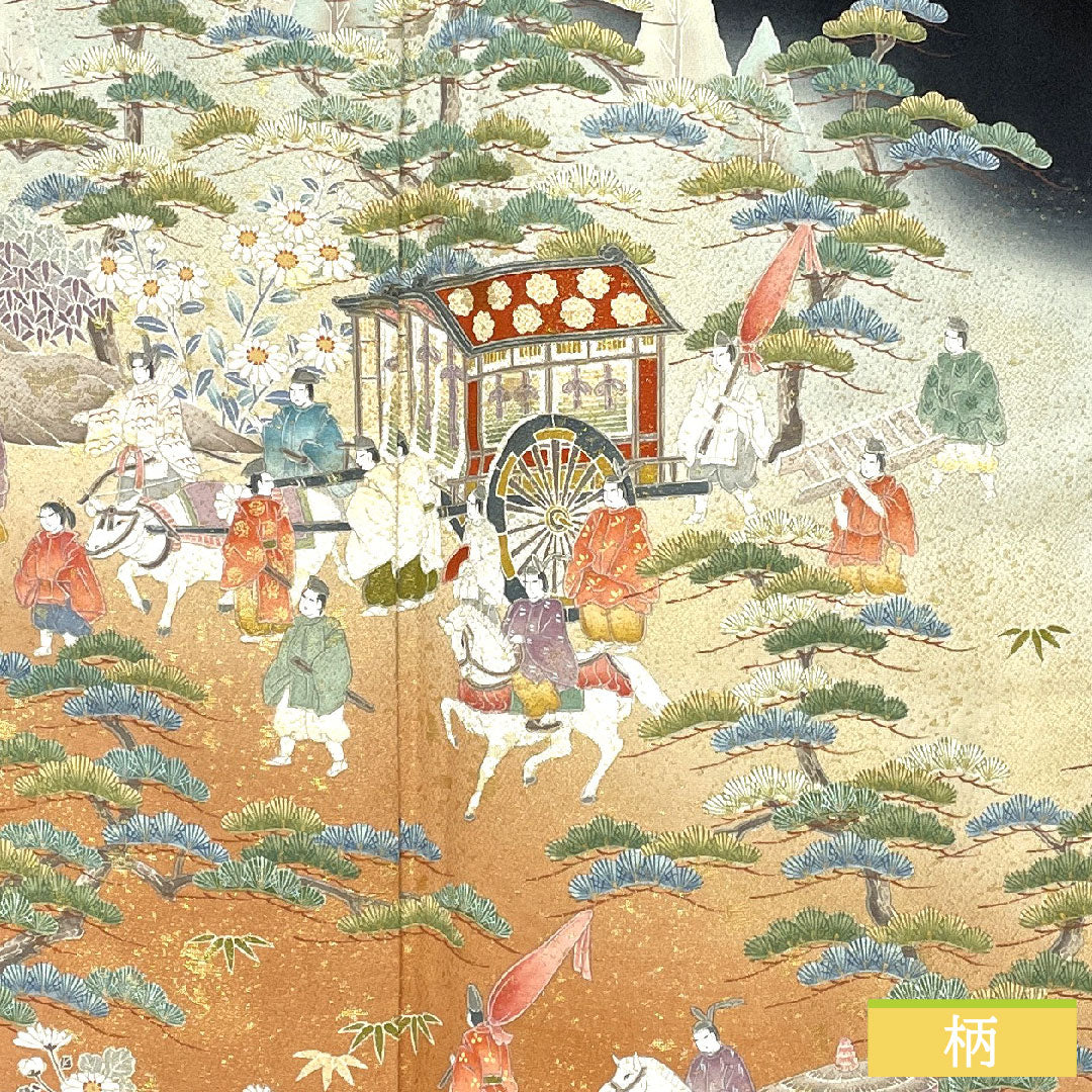 Black formal kimono, pure silk, length 165cm, sleeve length 66cm, lined, Kyoto yuzen, period figure and landscape pattern, artist's work, five crests, five-three paulownia, A rank, black, 1111001633510
