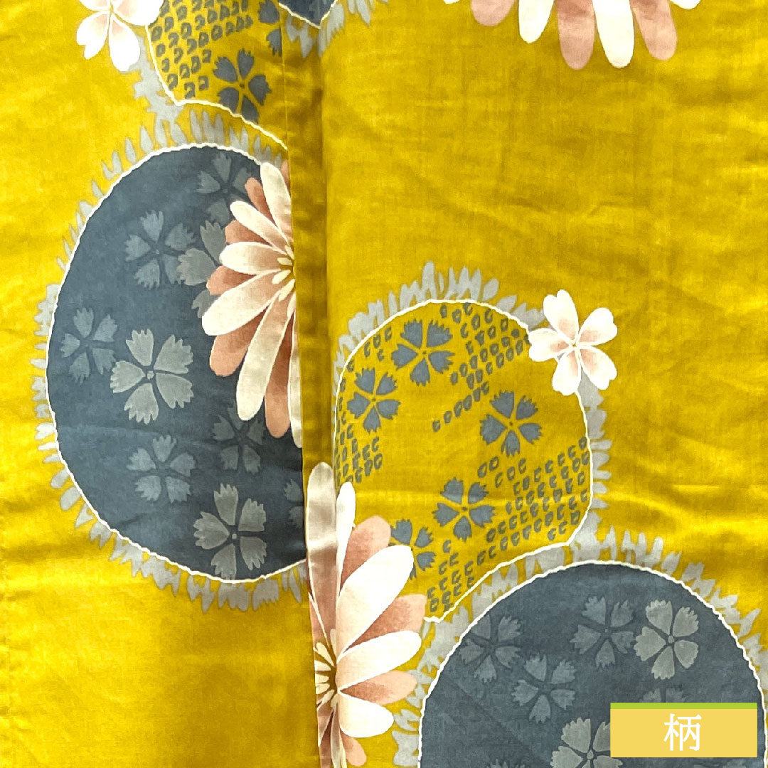 Yukata Cotton Length 161.5cm Sleeve length 65cm S rank Single layer Yellow Hajiiro Gerbera Cherry Blossom Pink 1118004492423