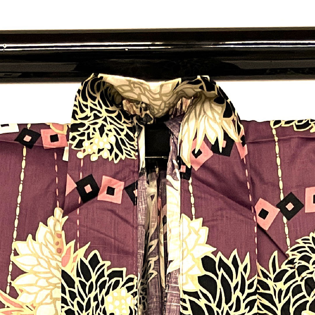 （新古品）浴衣 菊 木綿 Sランク 単衣 身丈163.5cm 裄丈67cm 紫系 1118000152420