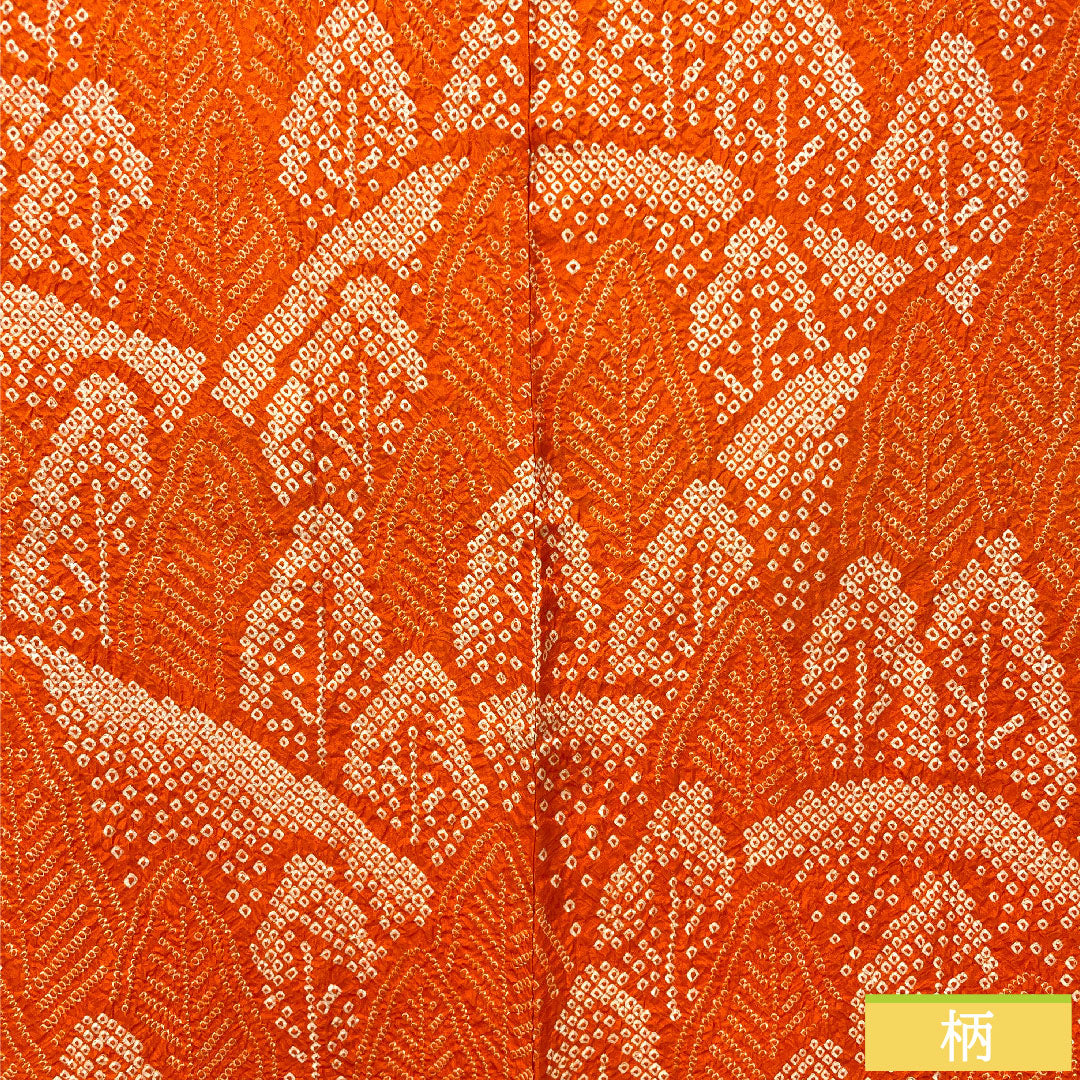 Haori (Japanese traditional coat) made of pure silk, length 74cm, sleeve length 64.5cm, maple leaf color, all-dyed, abstract pattern, with basting thread, S rank, lined, orange, 1117001072926
