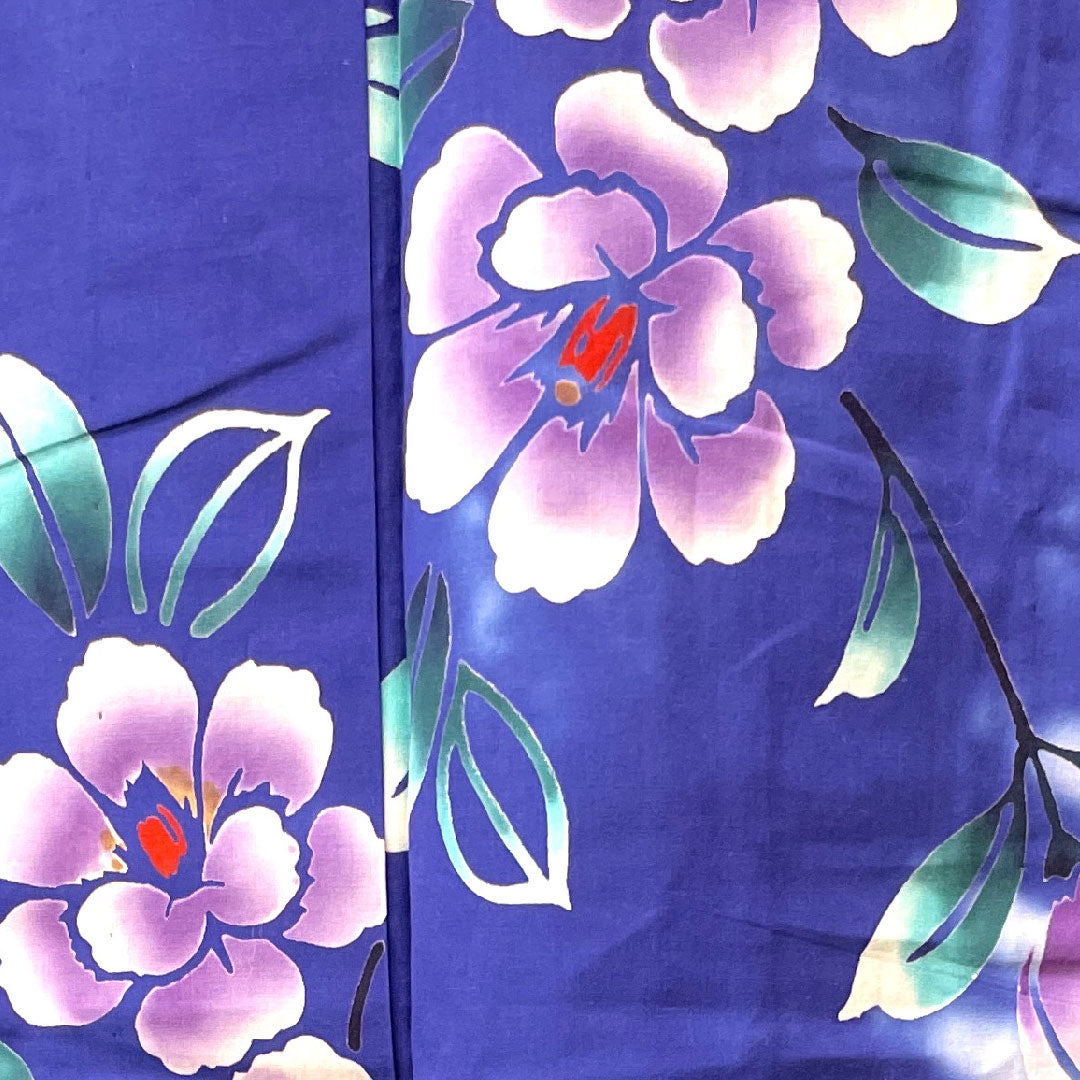 浴衣 青紫色 草花模様 木綿 Aランク 単衣 身丈164cm 裄丈70cm 紫系 1118001723420