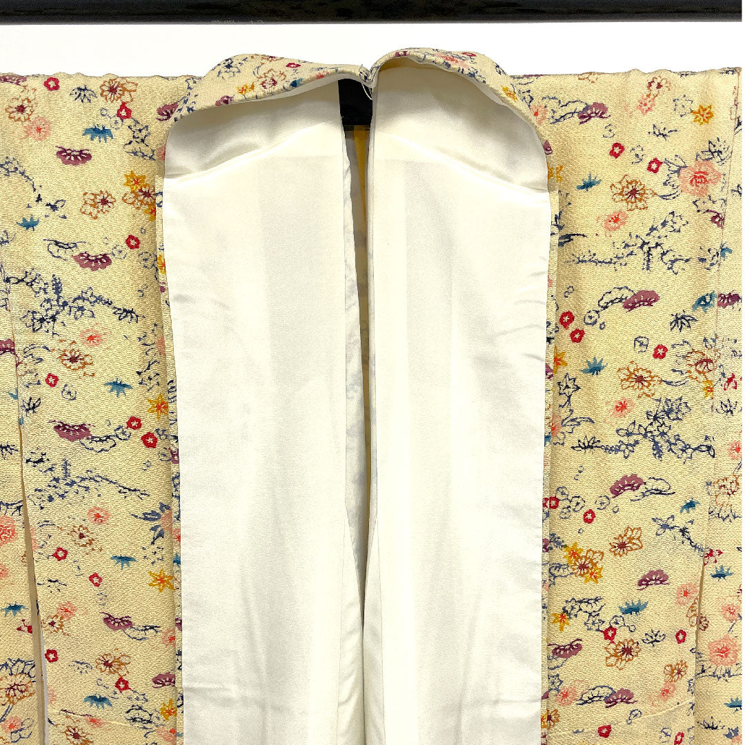 小紋 身丈162.5cm 裄丈65.5cm 袷  松竹梅  正絹 Sランク クリーム系 1115001182315