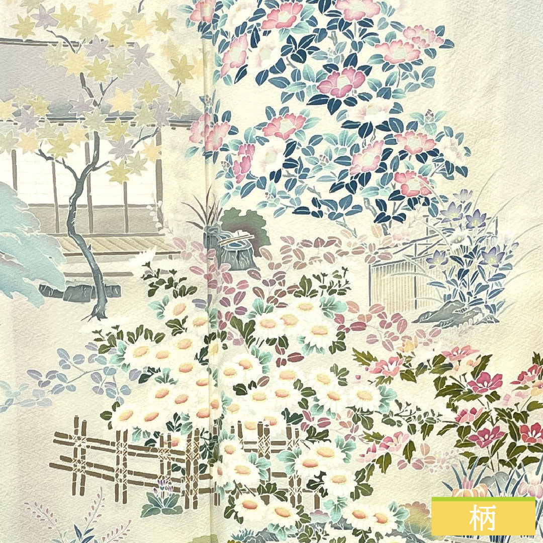 訪問着 正絹 袷 身丈168.5cm 裄丈68cm 銀白色（ぎんはくしょく） 加賀友禅 茶屋辻模様 作家物 Aランク グレー系 1112004743522