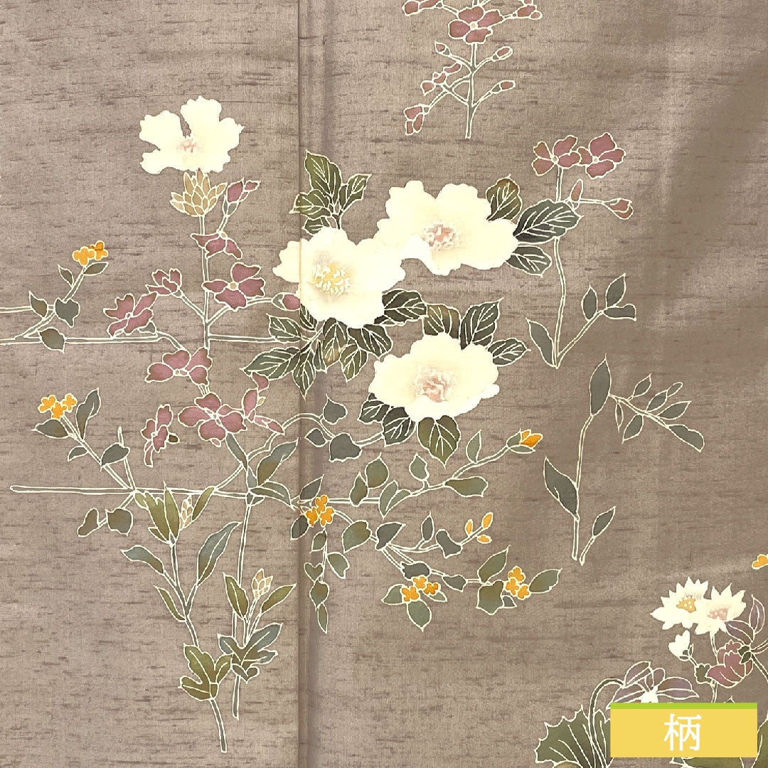 Homongi (formal kimono) made of pure silk, lined, length 151.5cm, sleeve length 61cm, dull purple, pongee fabric, cow-neck pongee, floral pattern, S rank, purple, 1112005332220