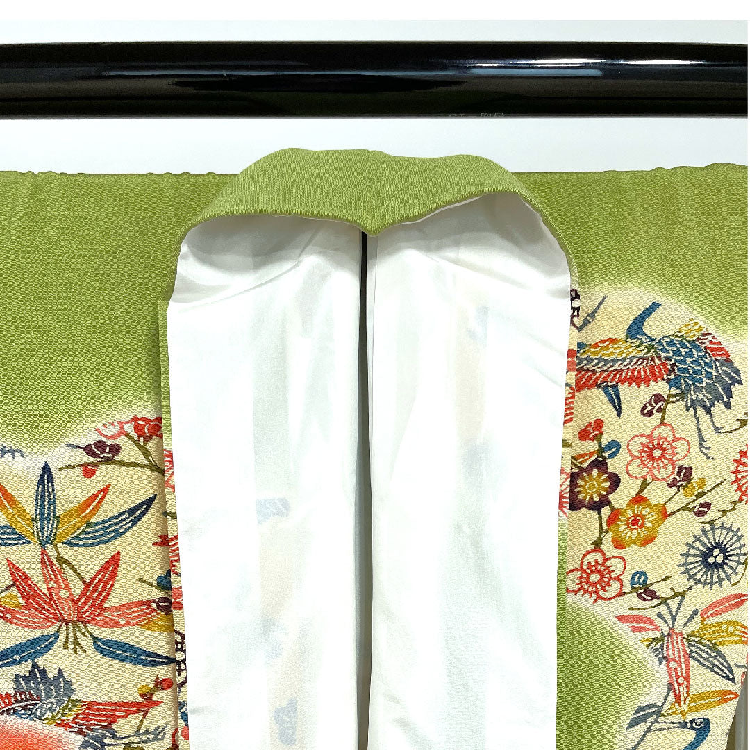 振袖 身丈162cm 裄丈65cm 袷  青丹色 京紅型 吉祥文様  正絹 Sランク 緑系 1113000872419