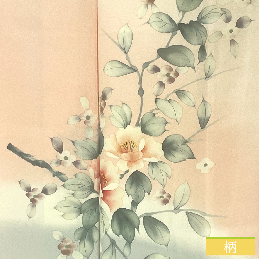 Homongi, pure silk, lined, length 157cm, sleeve length 64cm, Kyoto Yuzen, floral pattern, basting thread included, unused, S rank, pink, 1112005182313