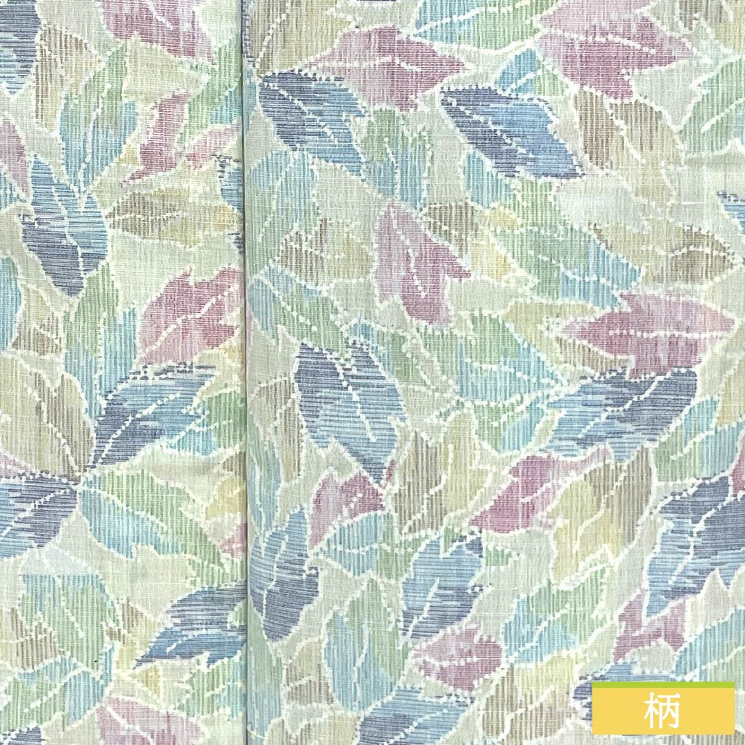 夏物 ポリ70%・毛30% 小紋 Sランク 身丈151.5cm 裄丈64cm 薄緑色（うすみどりいろ） 草葉模様 紗 緑系 1132007142219