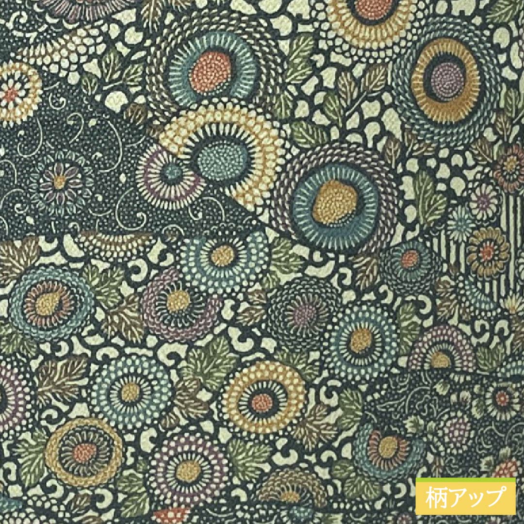 小紋 正絹 Aランク 身丈155.5cm 裄丈64cm 袷 鉄色（てついろ） 江戸小紋 南部幸雄 菊 割付文様 緑系 1115007243319