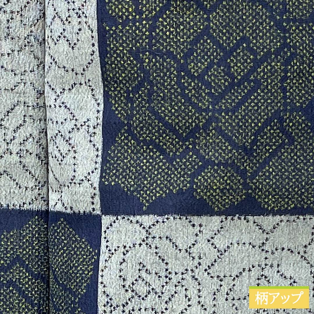 Pure silk tsumugi (pongee) kimono, S rank, length 159cm, sleeve length 63cm, gray and navy blue, checkered and abstract patterns, single layer, gray tones, product number 1116004682322