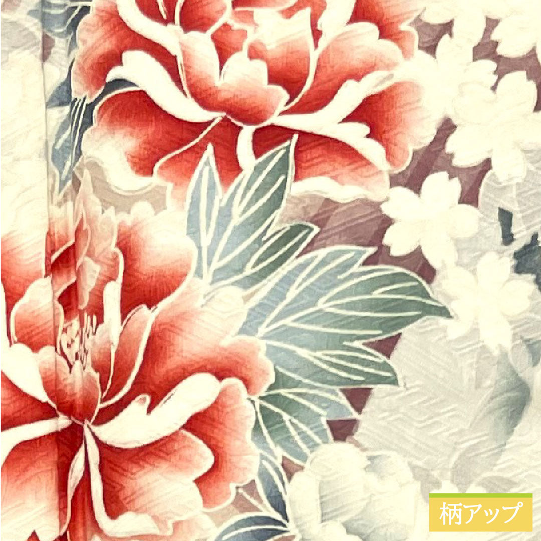 Furisode, pure silk, length 163.5cm, sleeve length 65cm, lined, crimson, Kyo-Yuzen, tie-dye, cherry blossom, rose, S rank, red, 1113001992412