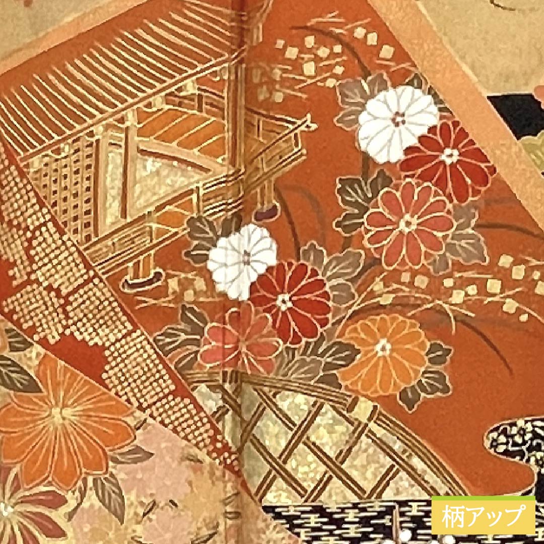 黒留袖 正絹 Aランク 身丈158.5cm 裄丈62.5cm 袷 京友禅 吉祥文様 五つ紋 丸に剣片喰 御所車 松 五つ紋 黒系 1111001803310