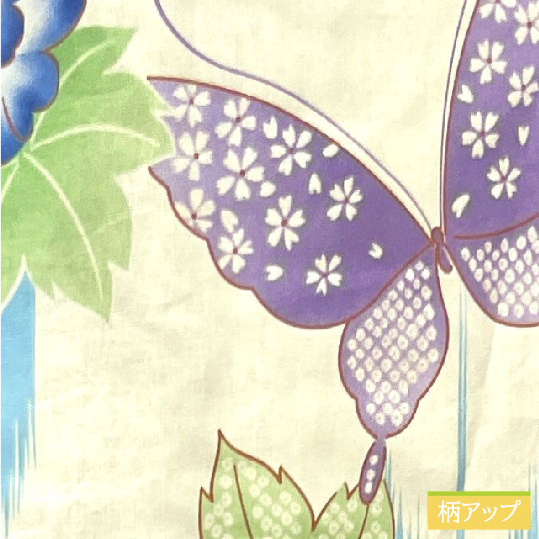 Yukata Cotton Length 165cm Sleeve length 66cm S rank Single layer White Butterfly Peony Pink 1118004692511