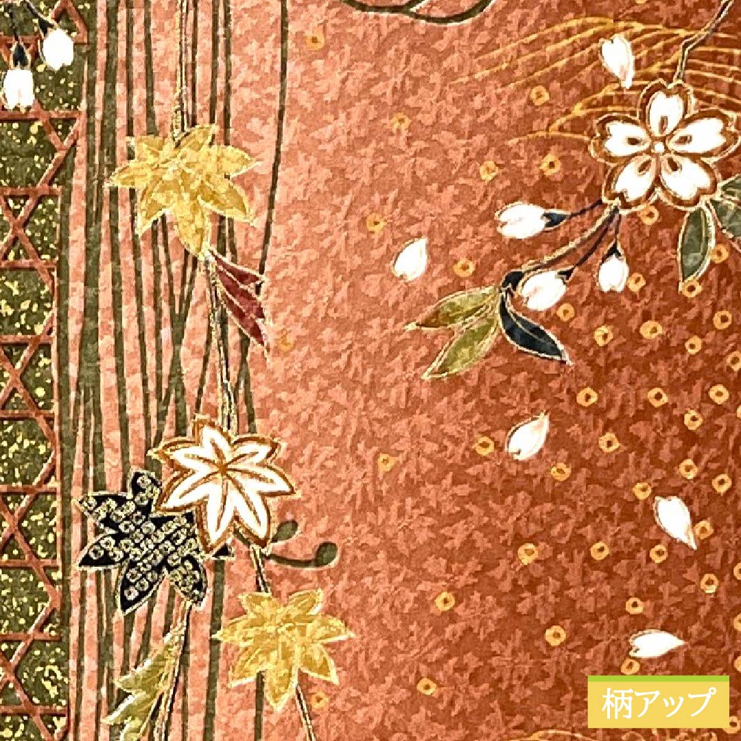 小紋 正絹 身丈163cm 裄丈64cm 袷 赤蘇芳色（あかすおういろ） 籠目 花 しつけ糸付き Sランク 朱系 1115005692416