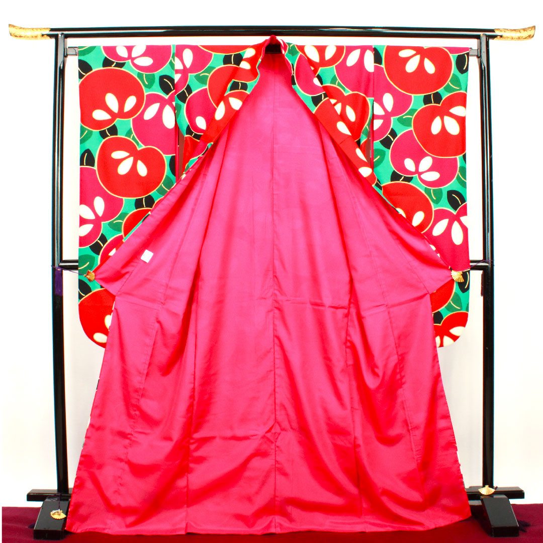 Long-sleeved kimono, length 171cm, sleeve length 67cm, lined, floral greenish blue, washable kimono, Tachibana, poly, S rank, blue, 1113001002617