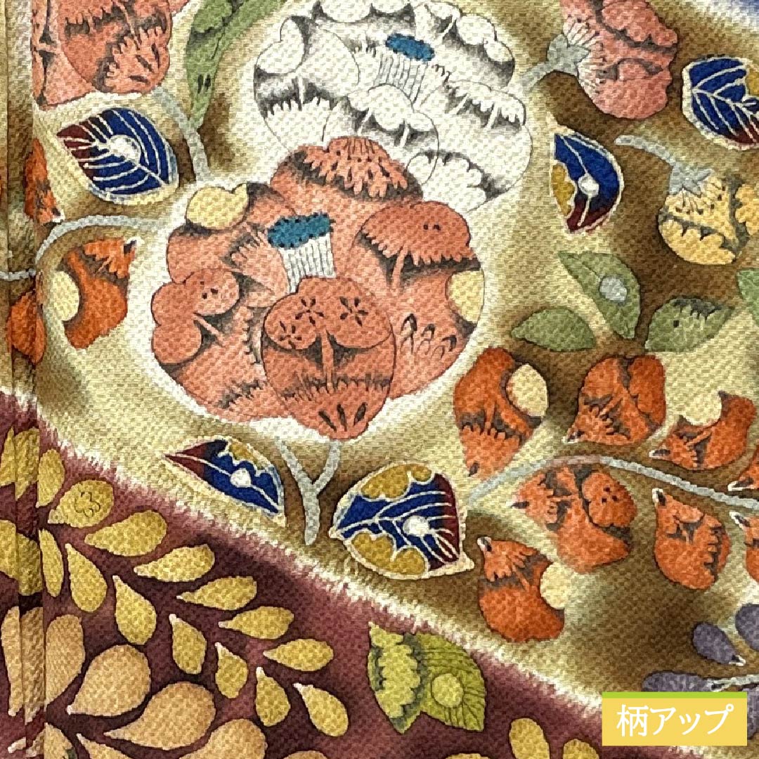 訪問着 正絹 Sランク 袷 身丈155cm 裄丈63cm 紺色（こんいろ） ちりめん地 辻ヶ花 紺系 1112006292318