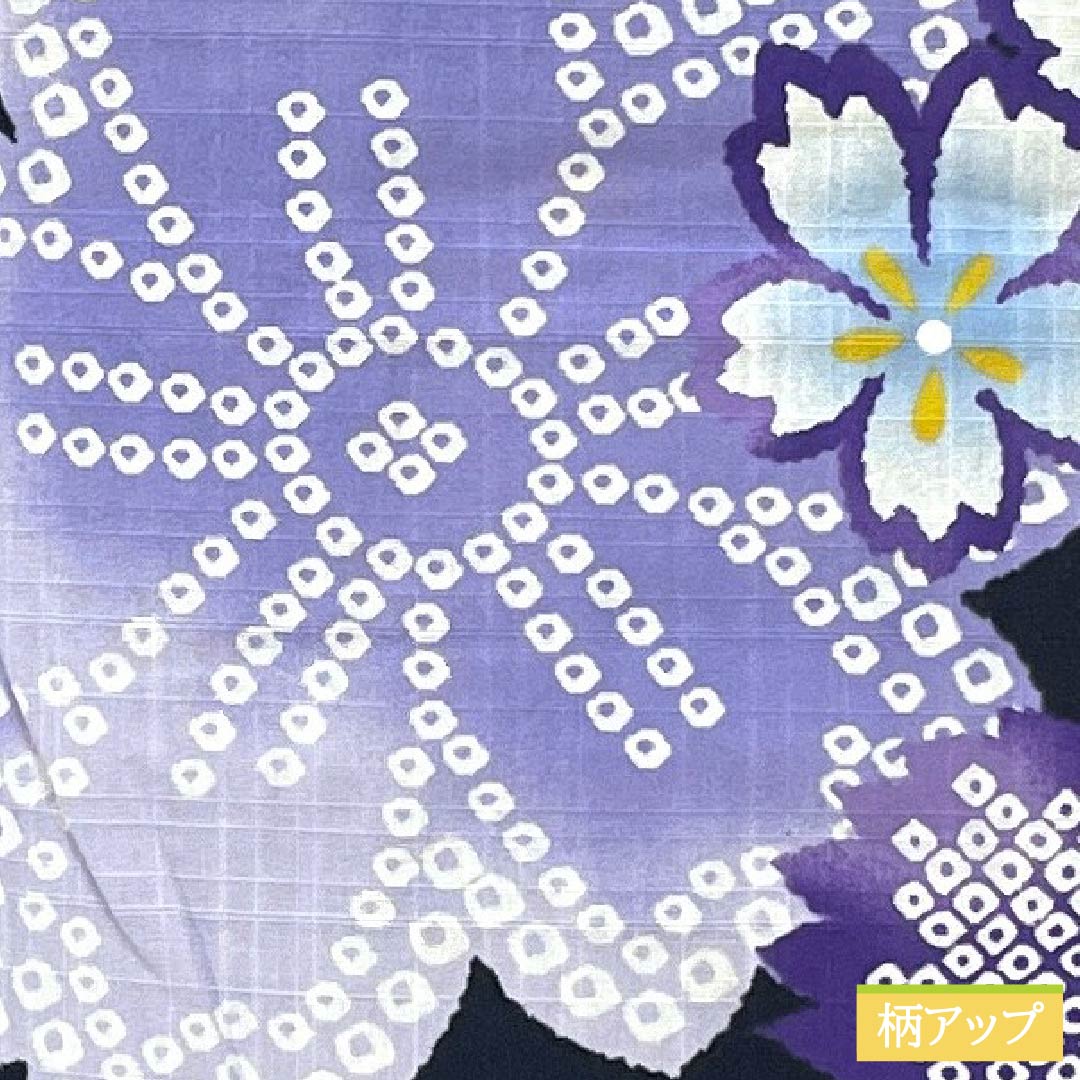 浴衣 木綿 身丈159cm 裄丈66cm Sランク 単衣 黒系 秋桜 1118005232310