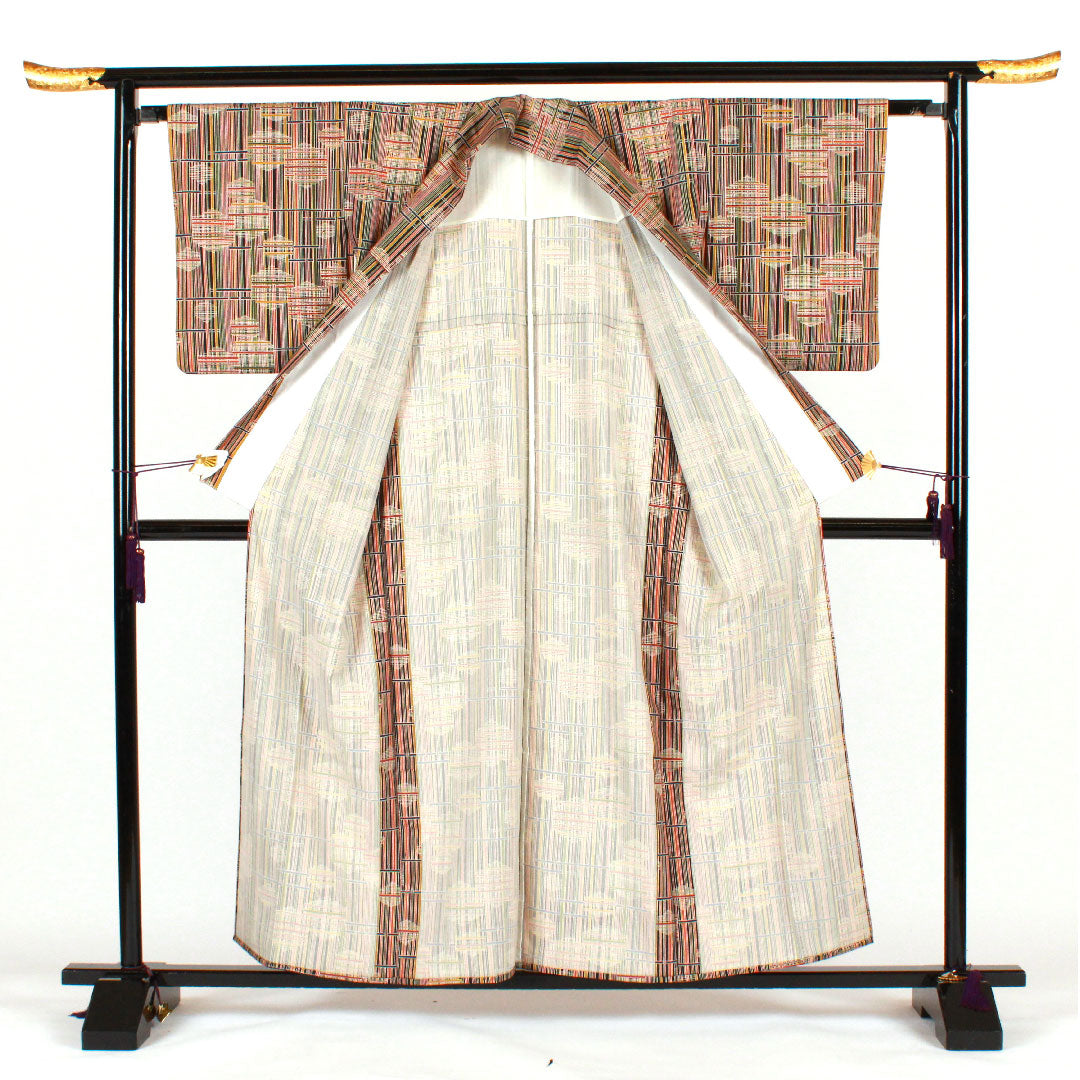 小紋 身丈159cm 裄丈63.5cm 単衣  幾何学模様  ウール Sランク 黒系 1115002062310