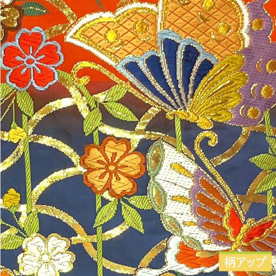 色打掛 正絹 身丈192cm 裄丈66cm 緋色（ひいろ） 唐織 蝶 草花模様 Sランク 袷 朱系 1110000872916