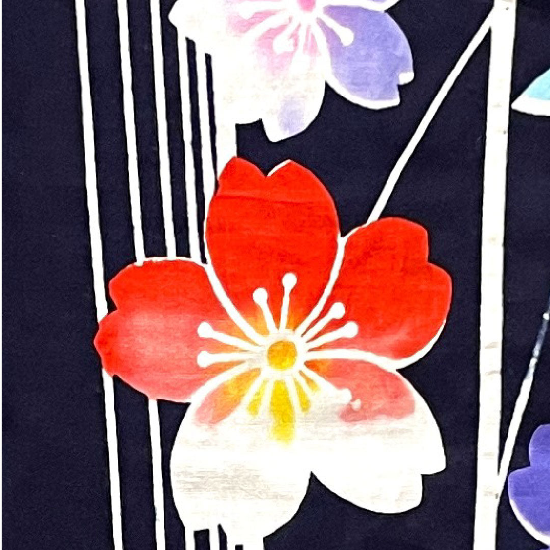 浴衣 しつけ糸付き 未使用品 濃紺色 桜 木綿 Sランク 単衣 身丈165.5cm 裄丈64.5cm 紺系 1118002342518