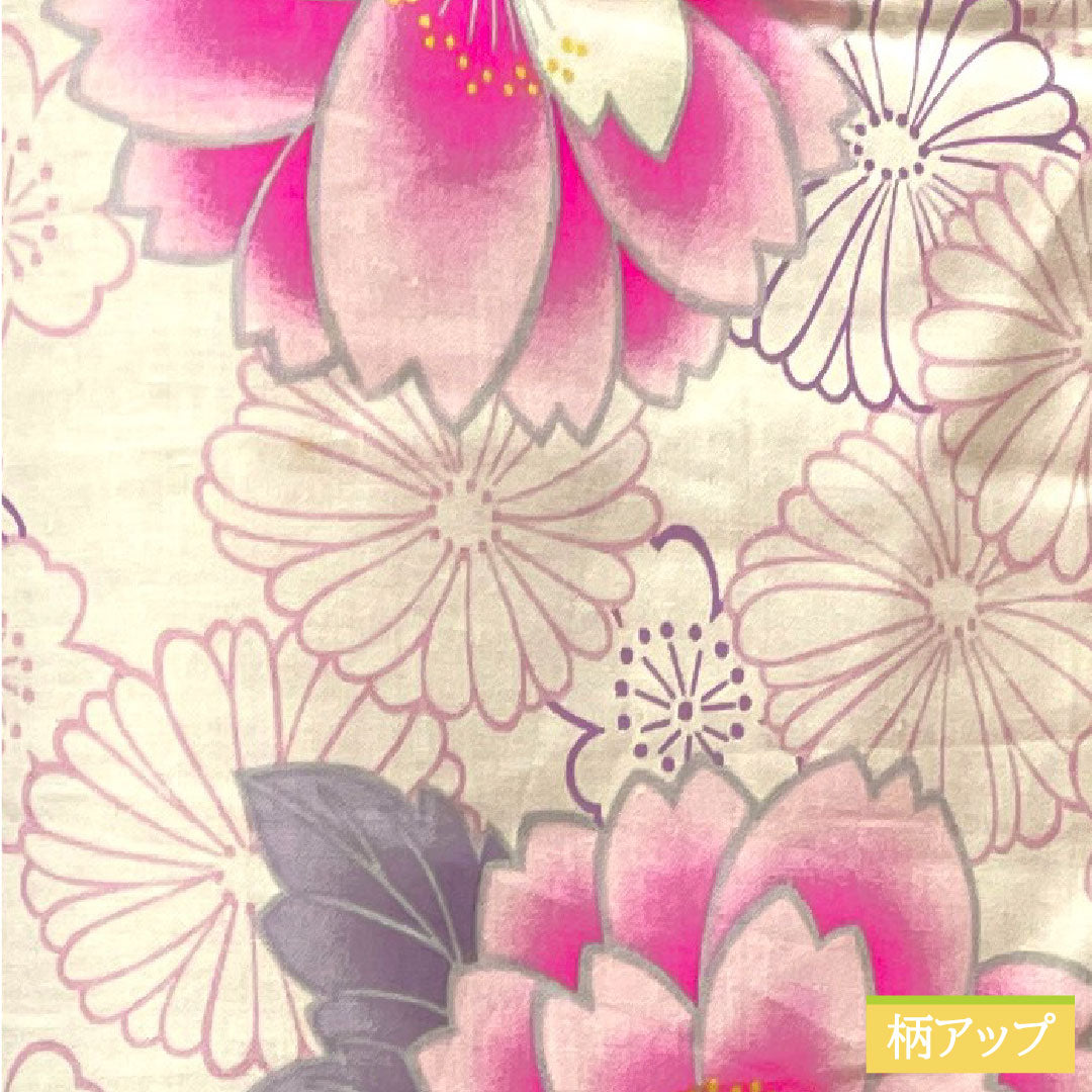 浴衣 木綿 身丈163cm 裄丈64.5cm Sランク 単衣 ピンク系 桜色（さくらいろ） 桜 菊 1118004542413