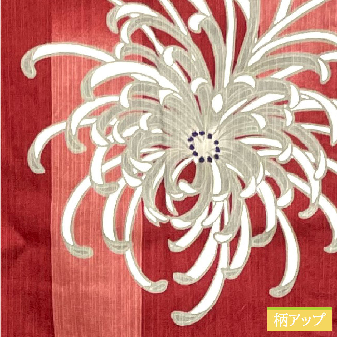 Yukata Cotton Length 163.5cm Sleeve length 69.5cm S rank Single layer Red Crimson Chrysanthemum 1118005132412