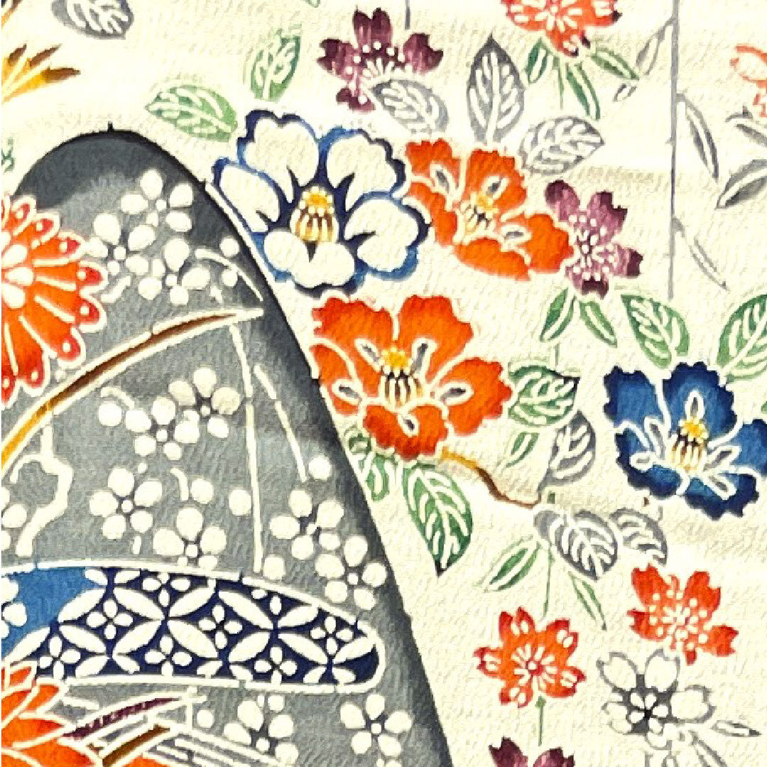 振袖 身丈162cm 裄丈65cm 袷  京紅型 松竹梅 菊 風景模様  正絹 Sランク 白系 1113001632411