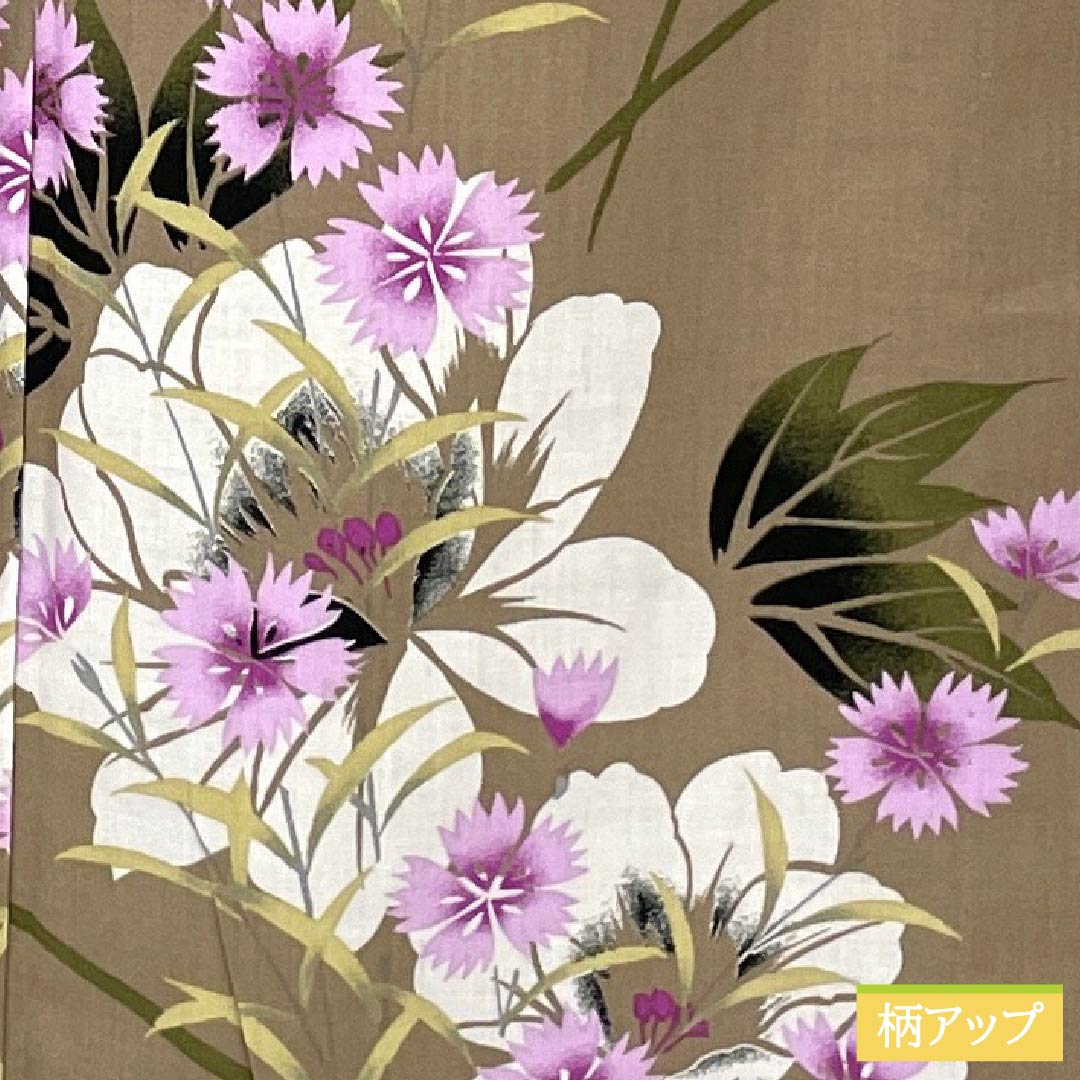 浴衣 木綿 身丈163.5cm 裄丈65.5cm Sランク 単衣 ベージュ系 茶鼠色（ちゃねずいろ） 撫子 1118006202425