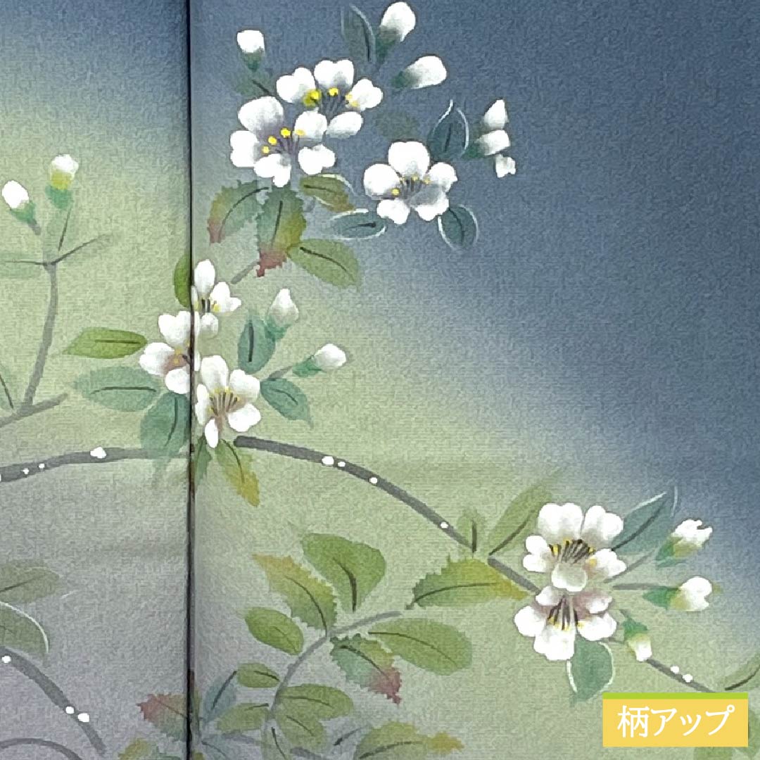 訪問着 正絹 Aランク 袷 身丈165.5cm 裄丈67cm 裏色（うらいろ） 京友禅 付下げ 草花 青系 1112006773517