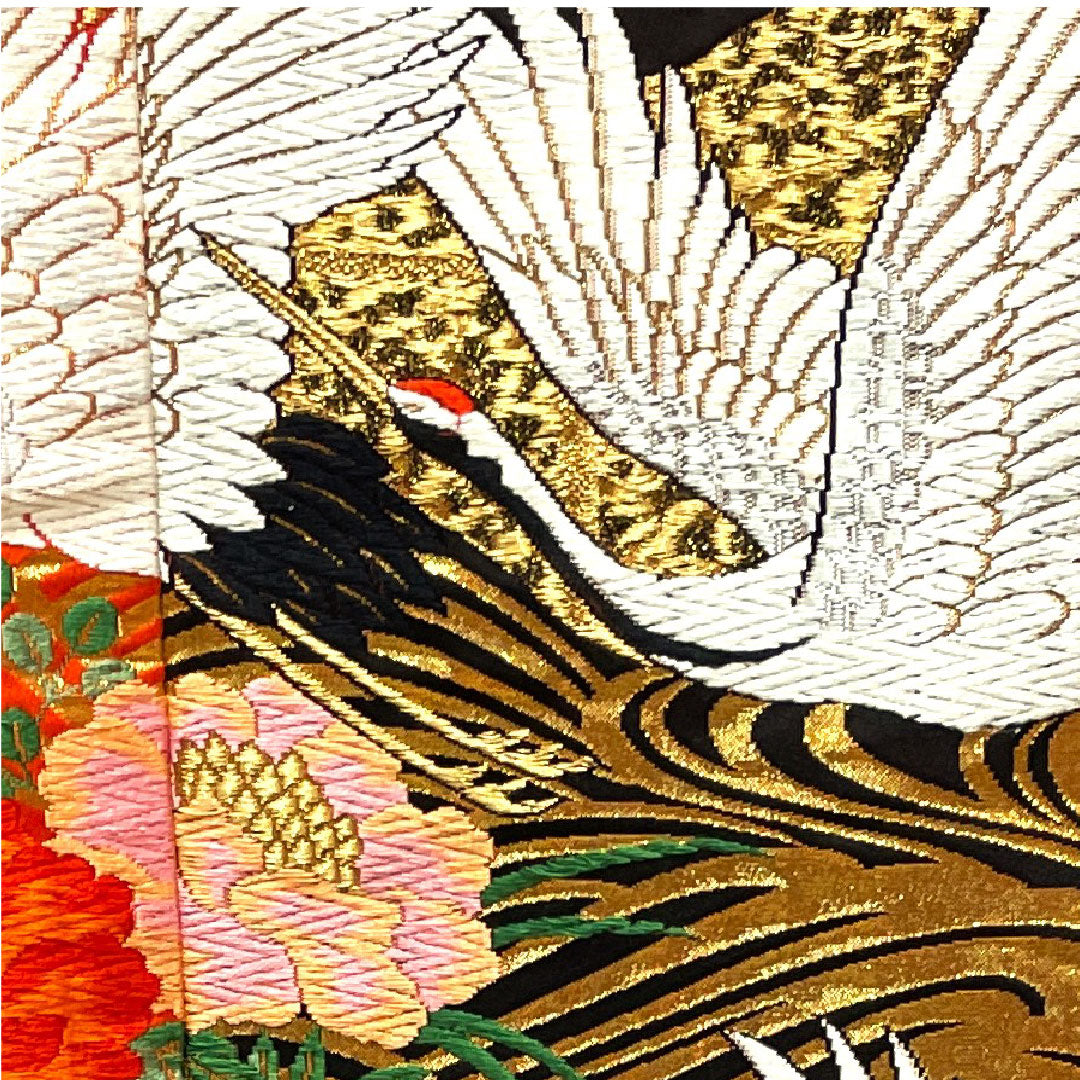 Colored uchikake, length 191cm, scarlet, Karaori, flowing water, crane, pure silk, S rank, lined, vermilion, 1110000292916