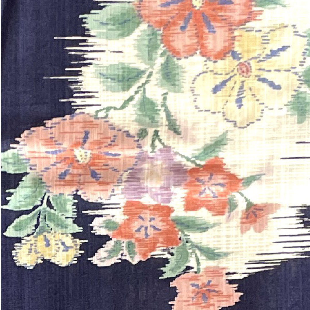 浴衣 しつけ糸付き 未使用品 紺色 雪輪 草花模様 木綿 Sランク 単衣 身丈171cm 裄丈65.5cm 紺系 1118002072618