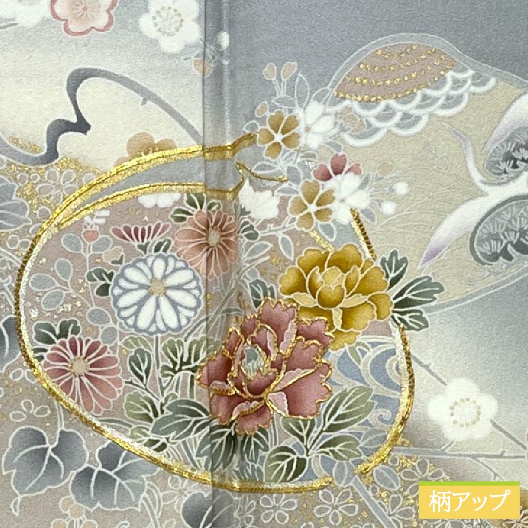 訪問着 正絹 Aランク 袷 身丈153cm 裄丈63.5cm 魚肚白色（ぎょとはくいろ） 京友禅 金駒刺繡 貝合わせ 吉祥文様 万寿菊 グレー系 1112007433222