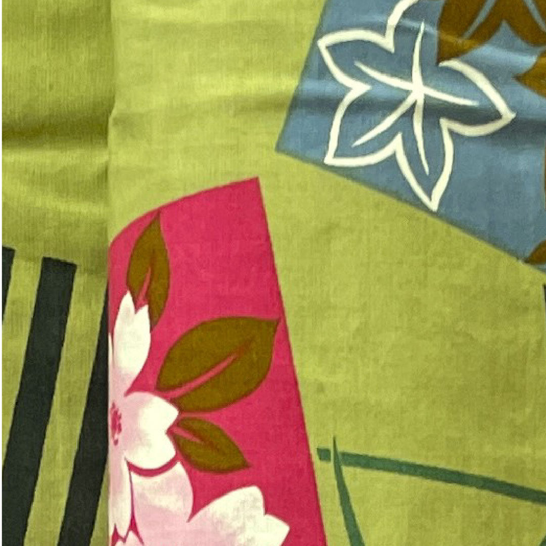 浴衣 浅青朽葉色 桜 紅葉 木綿 Sランク 単衣 身丈163.5cm 裄丈67cm 緑系 1118002262419