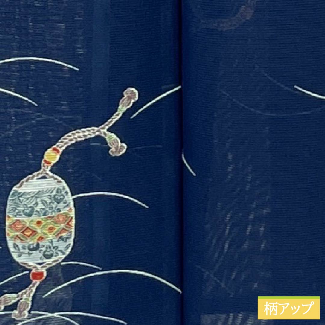 夏物 ポリエステル 小紋 身丈146cm 裄丈63cm 紺色（こんいろ） 手毬 洗える着物 絽 Sランク 紺系 1132002502118