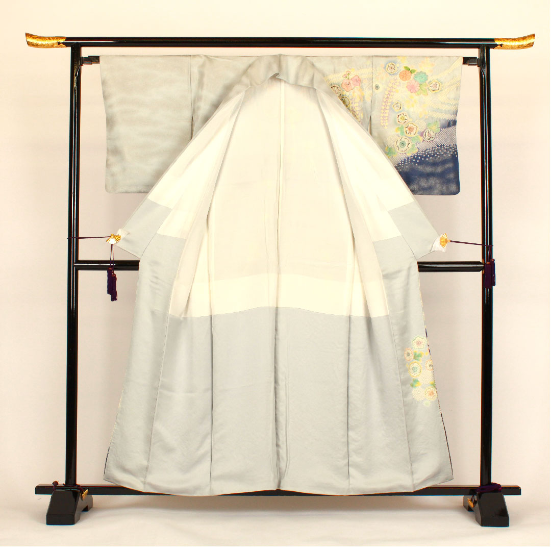 訪問着 袷 身丈159cm 裄丈66cm 辻ヶ花 銀通し 作家物 正絹 Sランク グレー系 1112000532322