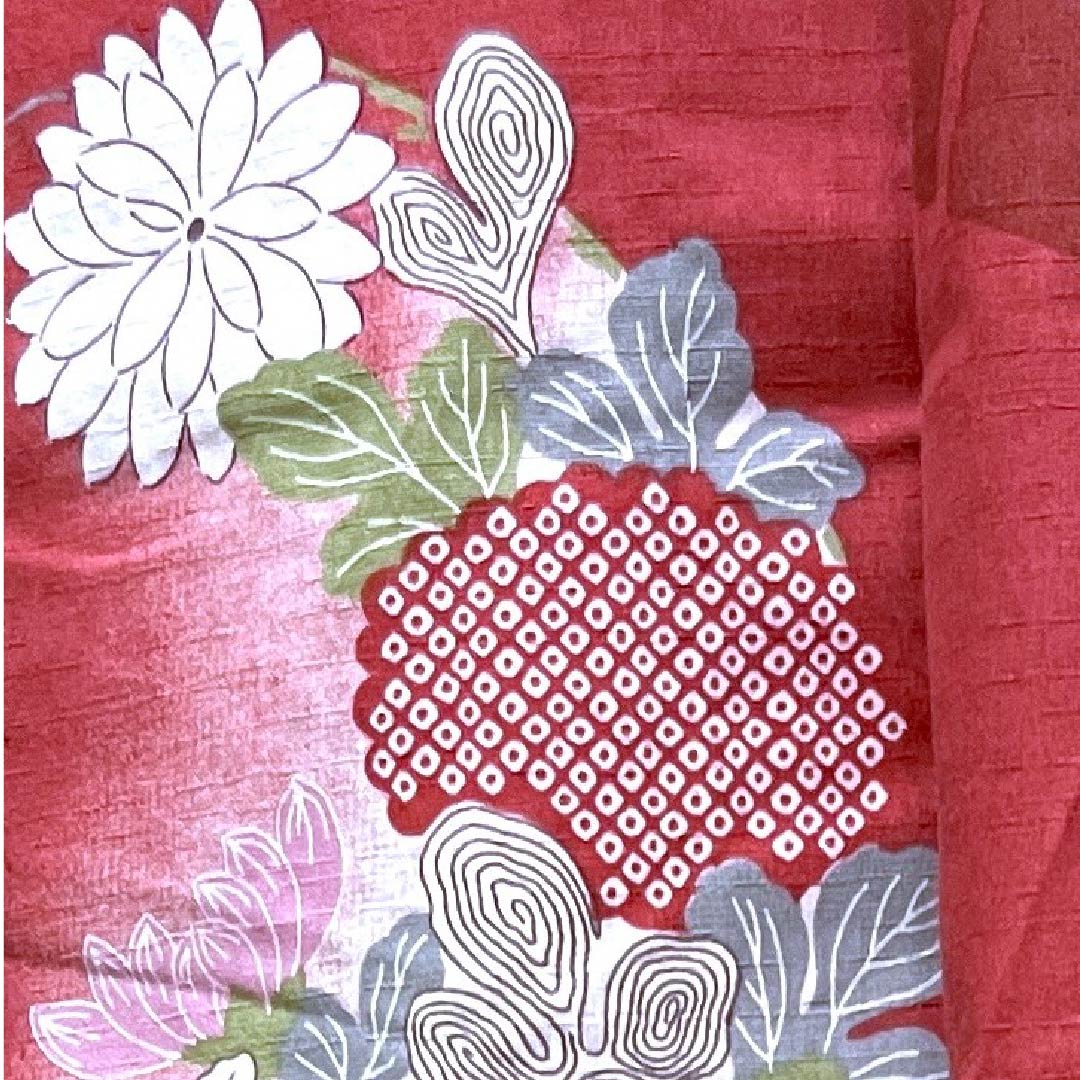 浴衣 蘇芳色 梅 牡丹 菊 木綿 Sランク 単衣 身丈163.5cm 裄丈67cm 朱系 1118004242416